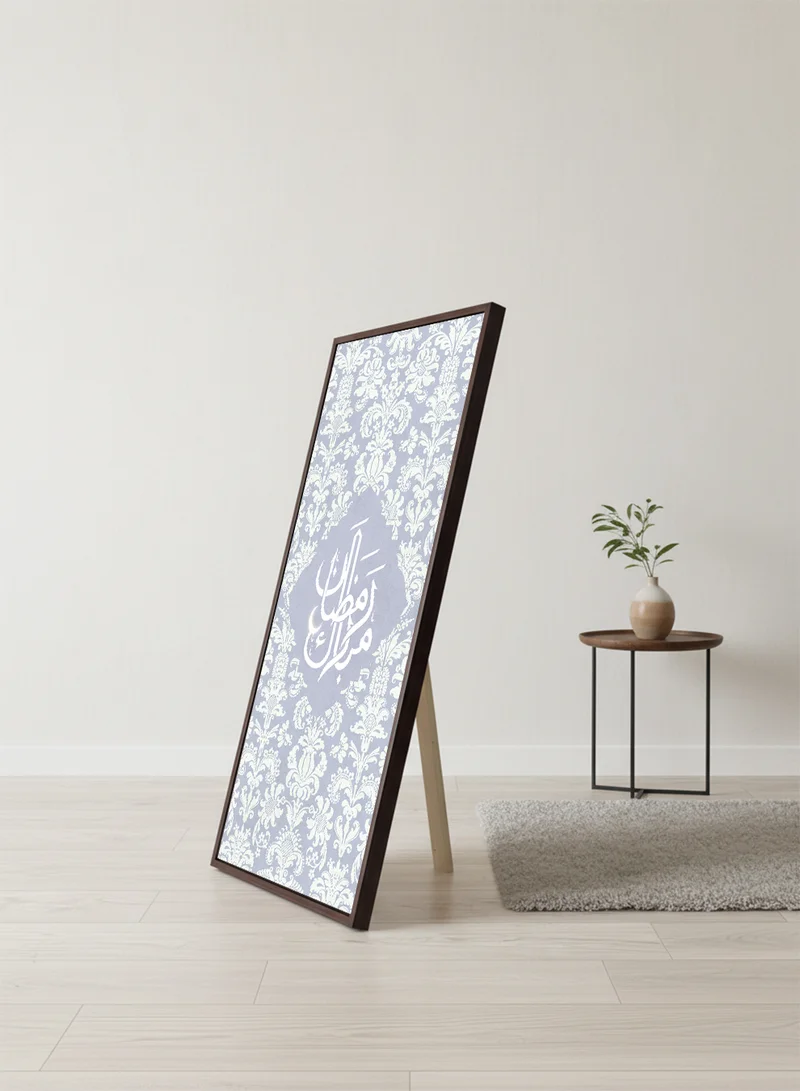 LOWHA Canvas Wall Art on Wooden Frame with Brown Floating Frame and Back Stand Featuring Ramadan Mubarak Design